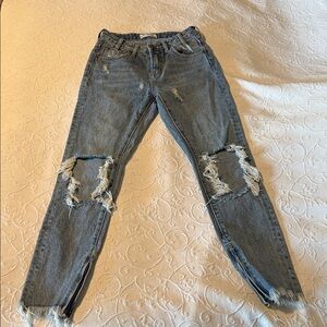 One Teaspoon High Rise Distressed Jeans - Blue